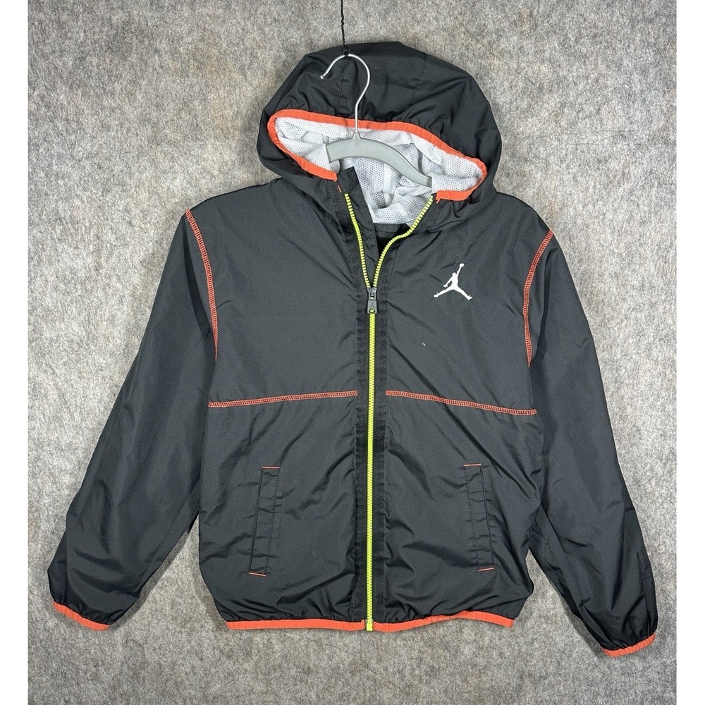 Jordan Boys Windbreaker Jacket Youth L 12-13 Black Orange Neon Full Zip